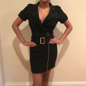 Black crepe buckle dress